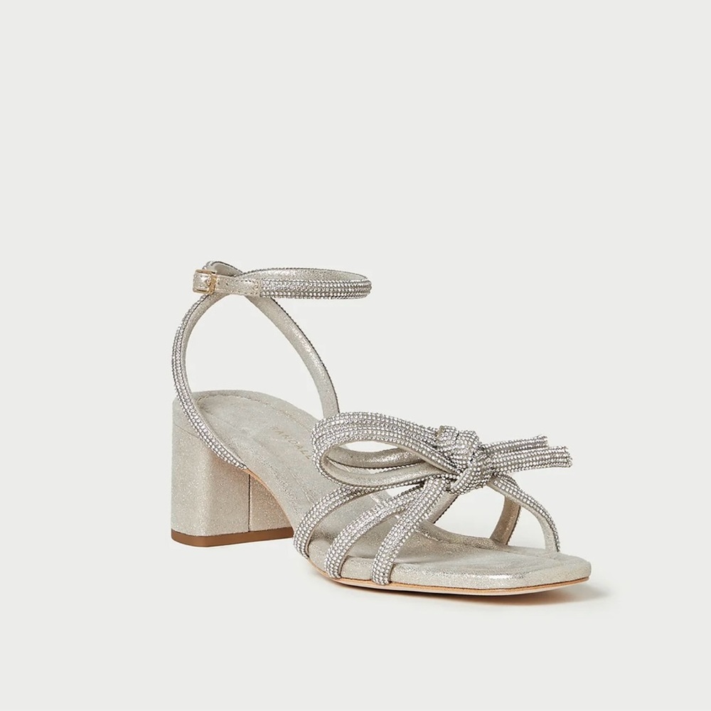Loeffler Randal Mikel Cappuccino Bow Mid-Heel Sandal Size 8.5